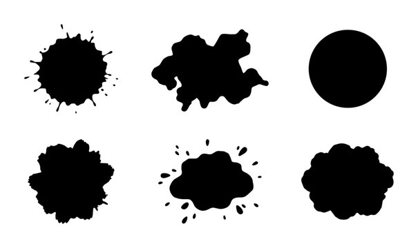 Black Ink Splatter Shapes, Paint Blot Textures, Abstract Organic Forms, Grunge Brush Strokes, Vector Graphic Elements