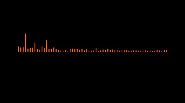 Minimalist orange audio waveform equalizer animation on black background, sound music