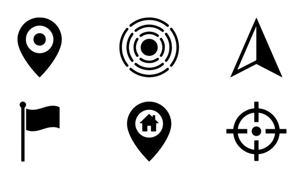 Location Pin Icons Set, Navigation Symbols Collection, Map Markers, GPS Pointer, Target and Compass Graphics, Vector Elements for Travel and Business