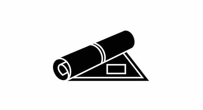 Blueprint roll on drafting triangle.
