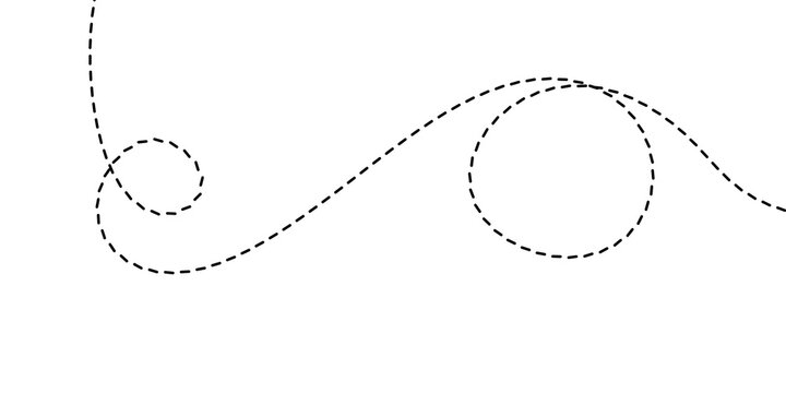 Graceful dotted line graphic depicting a winding, fluid path with smooth curves and decorative loops, symbolizing connection, journey, or artistic flow in a minimalist design asset
