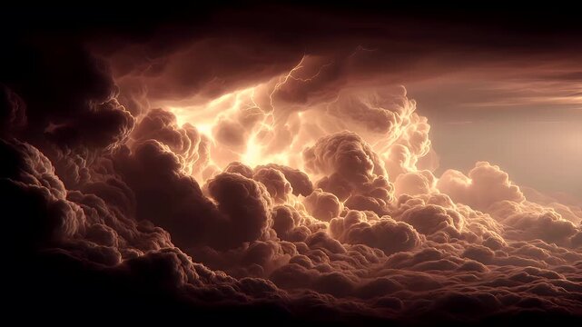 Fantasy wallpaper. A dramatic digital artwork depicts a stormy sky. The sky is filled with swirling clouds, illuminated by a radiant light source that casts a warm, golden hue across the scene.