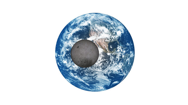 earth and far side of the moon isolated on transparent background 3d rendering illustration