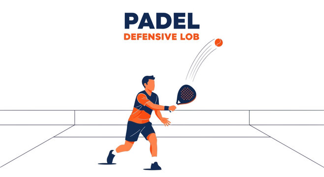 Illustrated Padle Player Demonstrating The Defensive Lob Shot And Gameplay On A Court