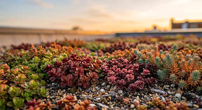 Autumn sedum green roof colors, seasonal succulent roof planting, eco roof fall vegetation, sustainable seasonal green roof, climate resilient sedum varieties