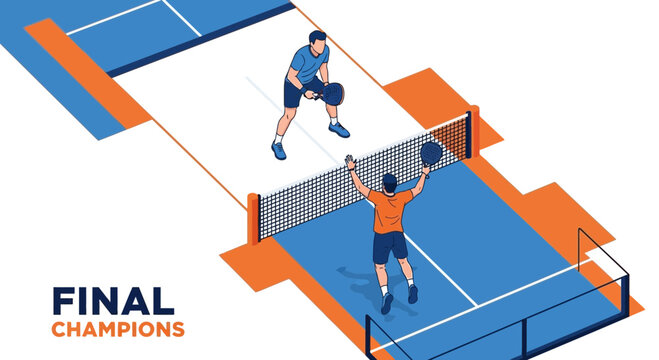 Isometric Illustration of Padle Players Playing in a Tournament Championship Match