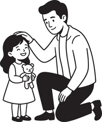 Obraz premium Father and daughter sketch loving parent touching child s hair