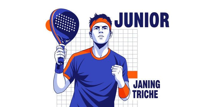 Junior Athlete Enthusiastically Embraces Padel Tennis Game With Dynamic Pose and Stylish Gear
