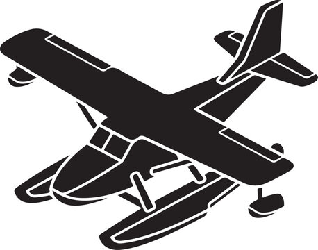 Seaplane, float plane, airplane icon, black silhouette, vector graphic
