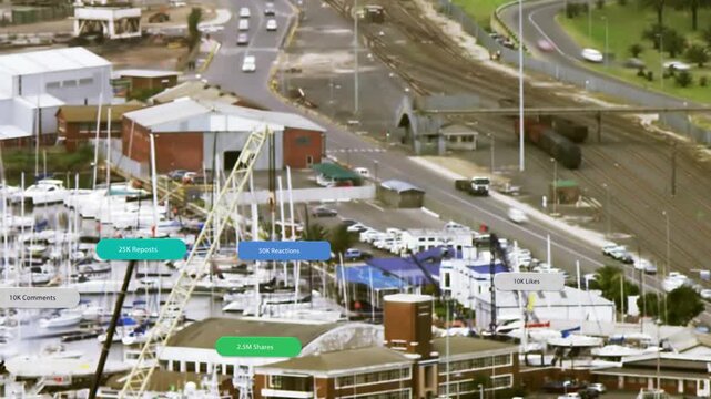 Live data update arriving, central marina hosting colored badges, clustering to map port metrics