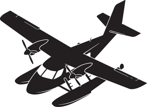 Black airplane, seaplane, aircraft icon, vector illustration, floating plane
