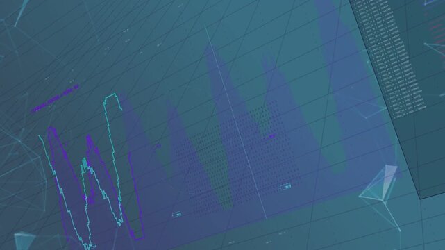 HUD animating on data pulse, purple cyan waveforms pulsing, panels sliding, showing telemetry