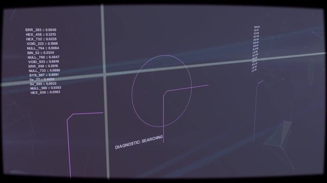 Diag HUD starting search, ring rotating while grid drifting and readouts updating, indicating scan