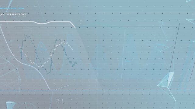 Top trace dipping, neural net encrypting display animating, arcs crossing to show data processing