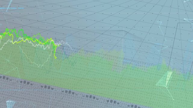 Bright green line appearing, animated multi-line chart rising and crossing, visualizing data trends