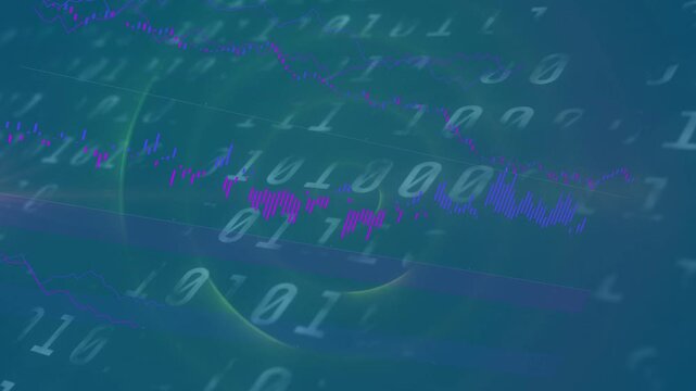 Band appearing, binary spiral shifting, magenta waveform sweeping across, bars rising to show data