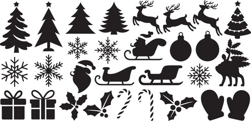 Set of winter and christmas silhouettes. Christmas collection. Christmas Vector Icon Set. silhouette vector illustration © alimon