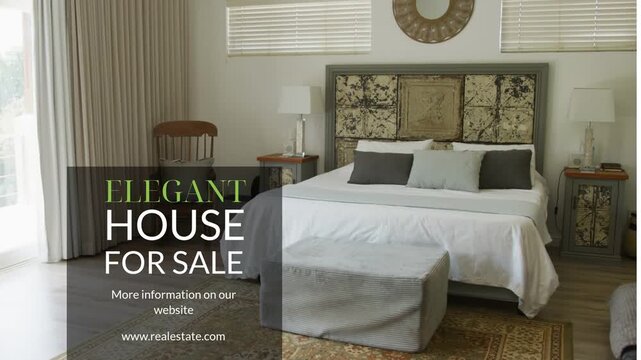 Promo overlay appearing headline revealing URL bed remaining centered promoting real estate listing