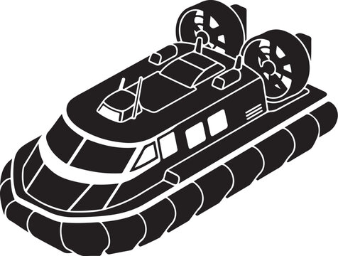 Black and white hovercraft, vector hovercraft illustration, air cushion vehicle, transportation icon
