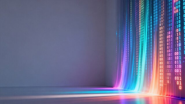 Colorful binary code in empty room