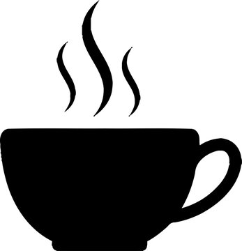 Hot beverage silhouette in a cup with steam rising during morning light isolated on white background