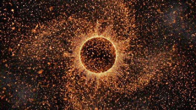 An abstract representation of a solar eclipse with a circle and waveform pattern