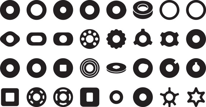Professional Fender Washer and Large Diameter Washer Silhouette Vector Icon Grid