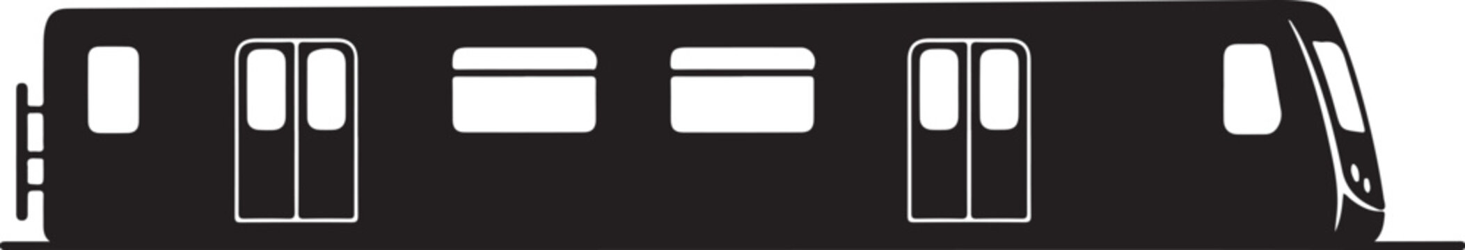 Black train carriage, side view, vector illustration, transportation icon, rail vehicle