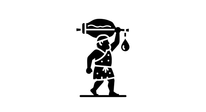 Man carrying heavy load on shoulder.