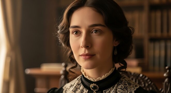 Ada Lovelace's serene and intellectual countenance in a close-up photorealistic portrait