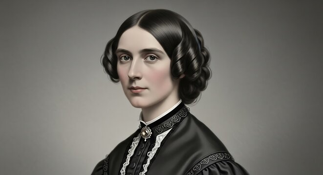Timeless realistic portrait of Ada Lovelace, neutral background