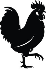 Detailed Black Rooster Silhouette Vector Illustration Featuring a Standing Cockerel with Intricate Feathers and Comb for Agriculture Branding, Farm Identity, and Animal Logo Design. © Saminur