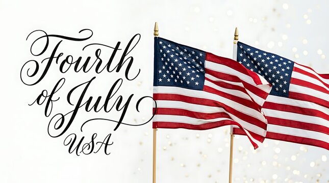 4th of july usa independence day celebration with american flags and calligraphy