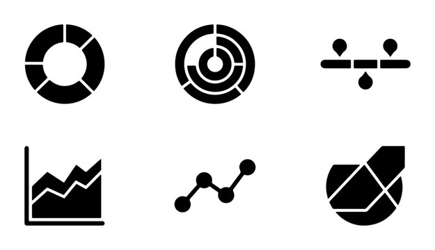 Business Data Visualization Icons, Financial Analytics Charts Set, Marketing Report Graphs Collection, Vector Graphic Elements for Presentation