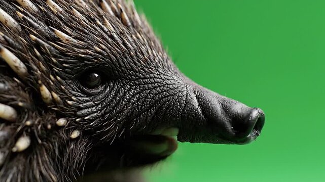 Close-up of an echidna from echidna australia, captured against a vibrant echidna green screen background