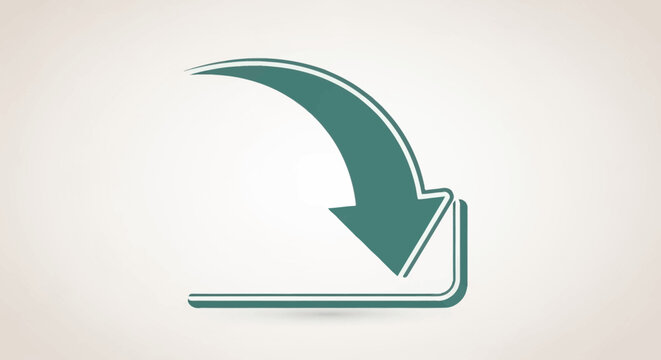 An abstract illustration of a downward arrow symbol with a curved top and a box