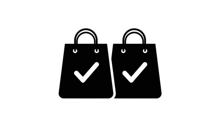 Shopping bag silhouettes with checkmark icons on white background © Kobita