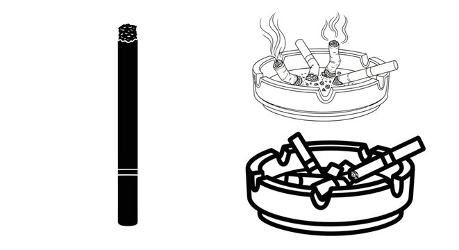 Cigarette and ashtrays black and white line drawing