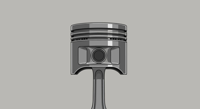 Detailed illustration of an engine piston isolated on a gray background, technical drawing