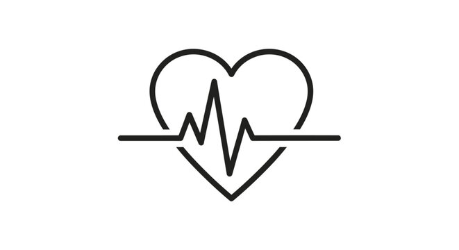 Minimalist Heartbeat Icon Depicting Vitality and Medical Health on Isolated White