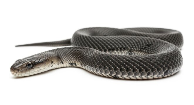 Close Up Portrait of a Black Mamba Snake on White