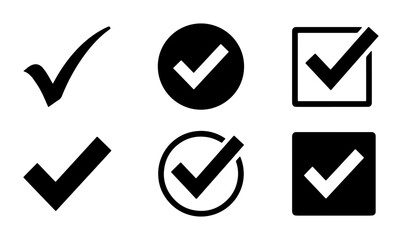 Checkmark Icons Set, Simple Tick Mark Symbols, Approved Yes Vote Graphics, Success Confirmation Vector Collection © Rashedur