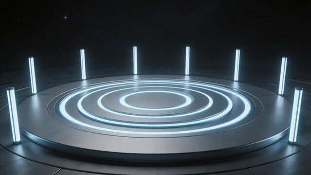 Circular glowing platform with vertical lights