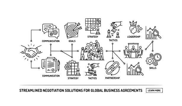 Negotiation web banner with business agreement and collaboration outline icon vector illustration