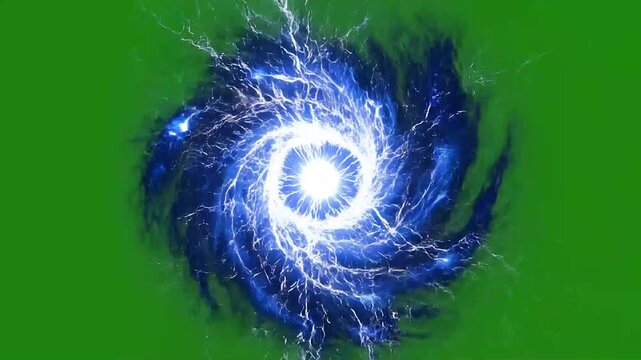Abstract Energy Vortex on Green Screen Background.