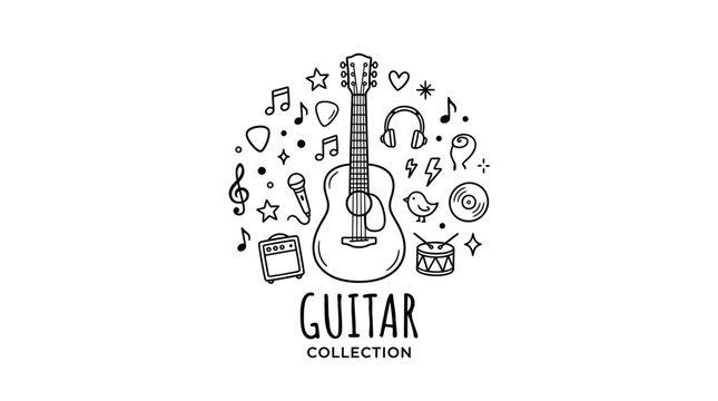 Guitar music instrument logo design.