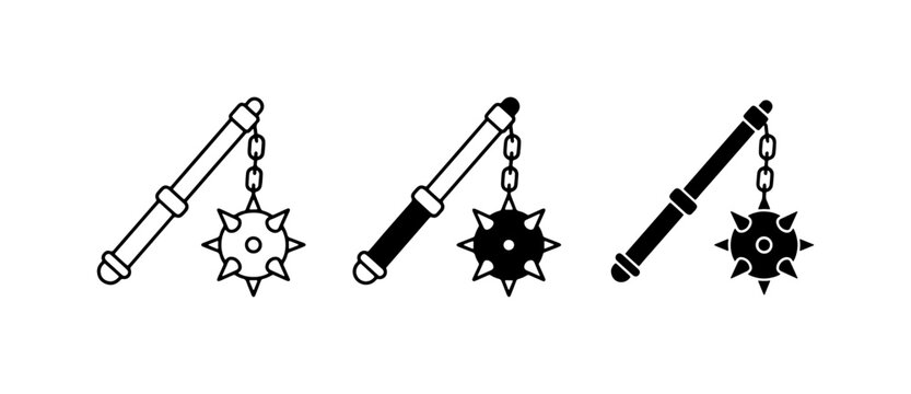Medieval Mace Icons, Flail Weapon Vector Graphics, Spiked Ball Weapon Symbols, Historical Combat Equipment, Ancient Warfare Tools, Set of 3