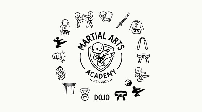 Martial Arts Academy Logo Design Elements.