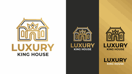 This image features a striking logo design of a luxurious house, elegantly crafted with gold accents and vivid outlines, aptly suited for high-end real estate branding. © pingyuan zhong