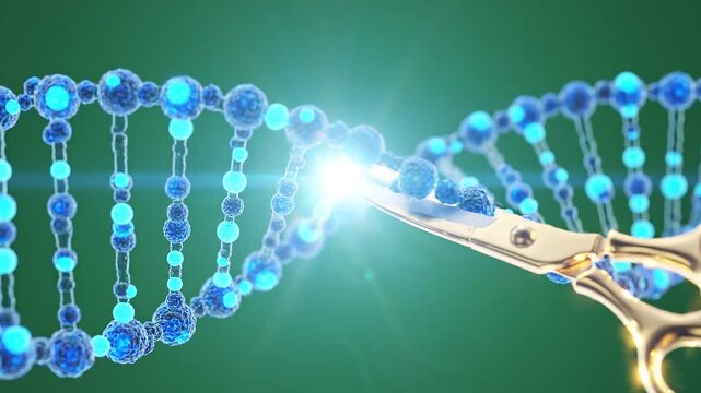 Genetic Engineering DNA Strand Cut by Scissors with Light Effect.